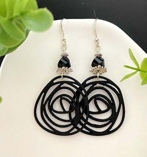 Black Pearl Earrings and Spiral Pendant Black Costume Jewelry Designer Earrings Custom Costume Jewelry Etsy
