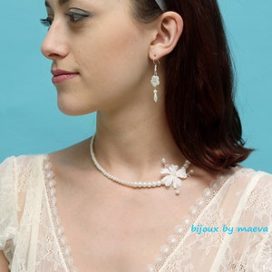 Elegante collar de boda, joyería nupcial, flores y perlas, joyería personalizable imagen 3