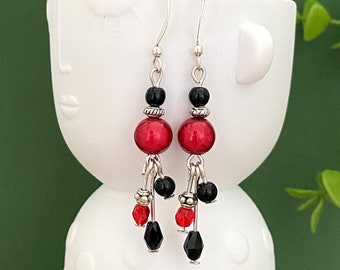 Pendientes rojos y negros, joyas de fantasía rojas y negras