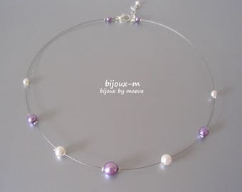 Bijoux mariage perles,  collier simple perles parme ivoire ou blanches, accessoire de mariée personnalisable