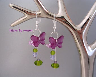 Costume jewelry purple butterfly purple and green earrings