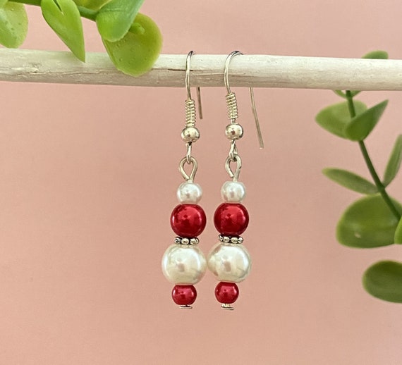 Bijoux mariage boucles d'oreilles perles rouge, parure bijoux