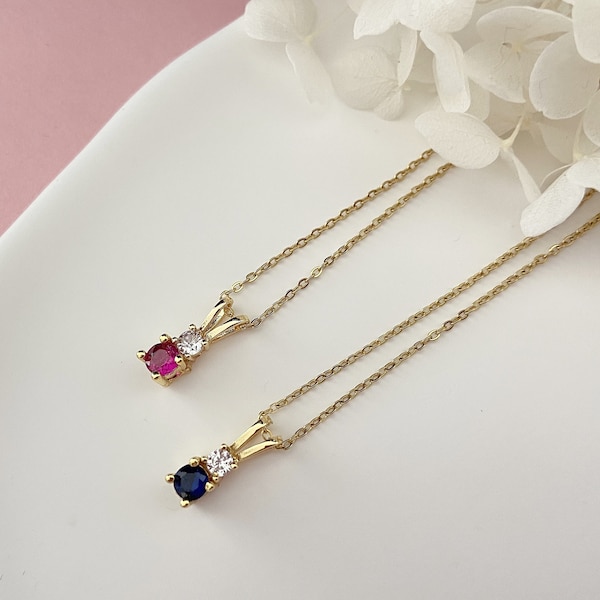 Collier mariage, pendentif zircon fushia ou bleu nuit, chaine acier inox ultra fine dorée, bijoux fantaisie mariage fabriqués en France