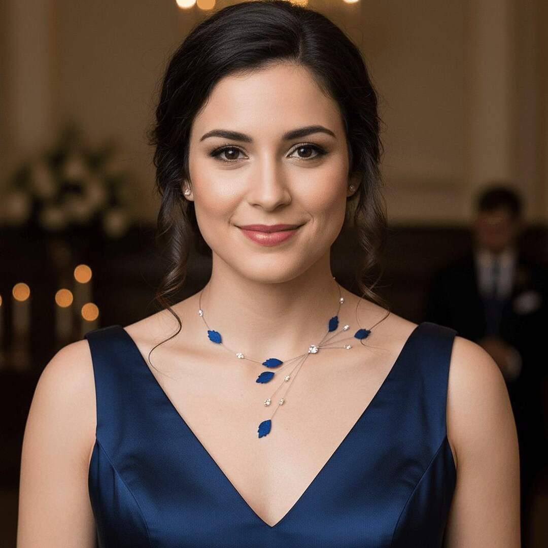 Buy Royal Blue Necklace, Rhinestone Beads and Leaves, Royal Blue Costume  Jewelry, French Made Jewelry, Woman Gift, Wedding Evening Jewelry Online in 