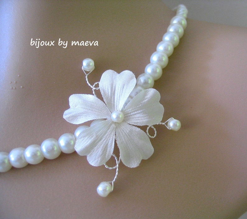 Elegante collar de boda, joyería nupcial, flores y perlas, joyería personalizable imagen 2