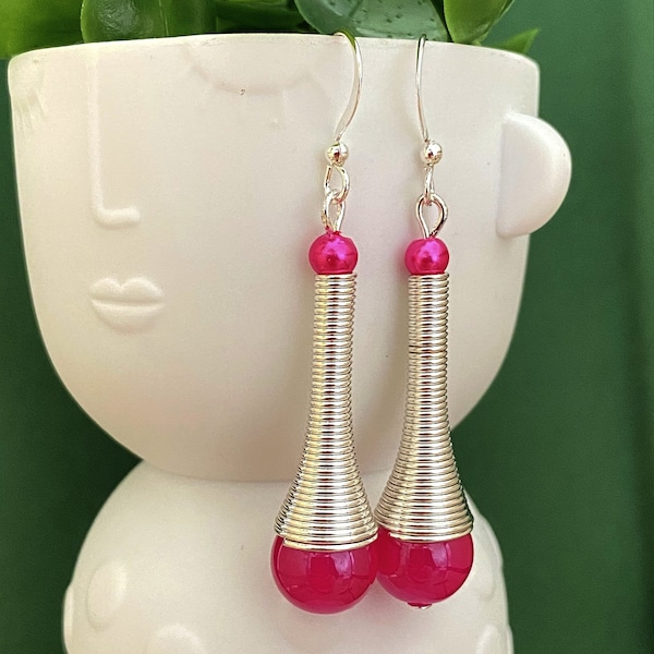 Bijoux fushia boucles d'oreilles couleur rose fuhsia Cones