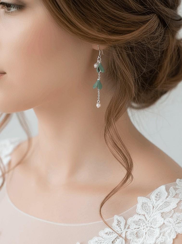 Sage Green Floral Bridal Earrings