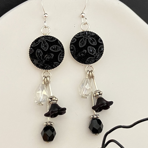 Boucles d'oreilles perles noires et transparentes beloques