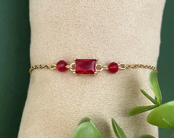 Bracciale rosso da donna, bigiotteria rossa minimalista, bracciale rosso e oro, set di gioielli rossi realizzati in Francia