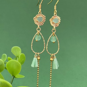 Light green, jade green, pendant and hollow drop fancy earrings, women&#39;s costume jewelry, long earrings