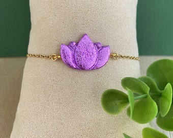 Bijoux parme, bracelet fantaisie femme couleur parme fleur de lotus, bijoux fabriqués en France