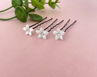 Forcine da sposa mini fiori di raso avorio, accessorio chignon nuziale