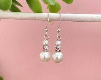 Pearl and rhinestone wedding earrings