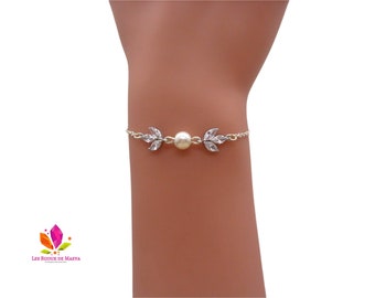 Brautschmuck, Perlenperlenarmband und Zirkonblätter, Hochzeitsschmuck, Geschenkfrau, Brautjungfer