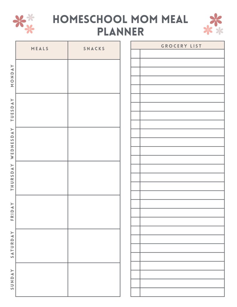 Homeschool Mom Meal Planner | Printable Weekly Meal Organizer for Busy ...