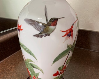 Seltene Basil Ede Kolibri Lampe / Franklin Mint / Feines Porzellan mit 24K Blattgold Akzent