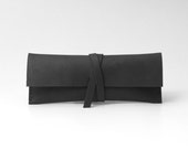 Personalizada maquillaje Roll cuero caja de lápiz / pluma / bolsa de lentes gafas de sol, cuero de vaca negro hecho a mano