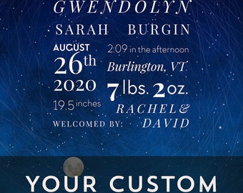 Baby Art Hebrew Naming Certificate Birth Announcement Custom Art Star Map