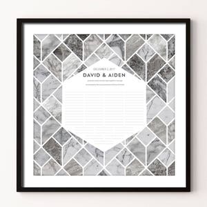 Hochzeitszertifikat Minimalist Quaker Heiratsurkunde Marmor Muster Dunkel
