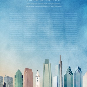 Hochzeitsurkunde Philadelphia Quaker Heiratsurkunde Philadelphia Skyline Pennsylvania