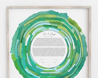 Modern Custom Ketubah Wedding Certificate Tree Rings