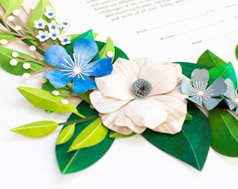 3-D Paper Cut Ketubah Modern Judaica Gathered Paper Flower Art