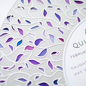 Paper Cut Art Hebreeuws naamgeving Certificaat Geboorte Aankondiging Baby Custom Art Vines Purple