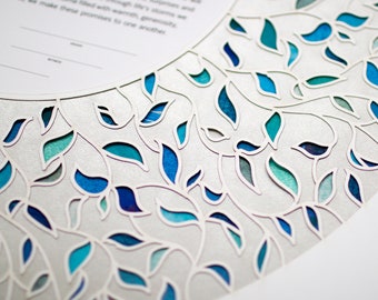 Paper Cut Ketubah Modern Custom Wedding Certificate Sapphire Vines