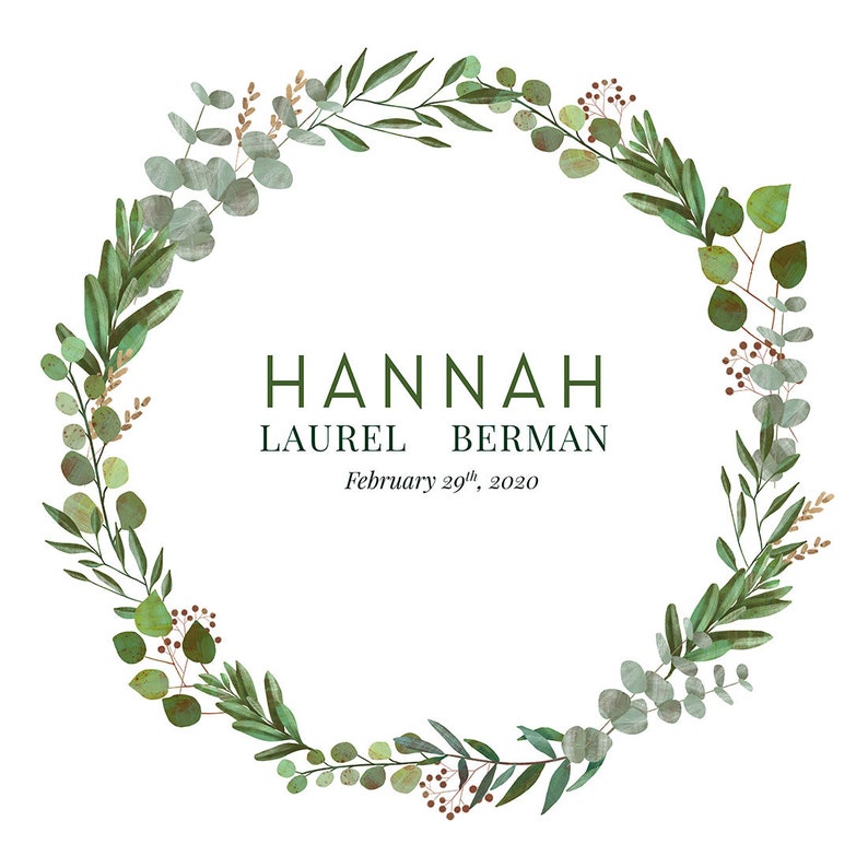 Baby Art Hebrew Naming Certificate Birth Announcement Custom Art Good Earth Circle