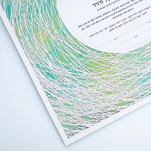 Paper Cut Art Hebreeuwsnaamgeving Certificaat Geboorte Aankondiging Baby Custom Art omringd Groen