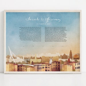 Modern Custom Ketubah Israel Jerusalem Skyline Wedding Certificate