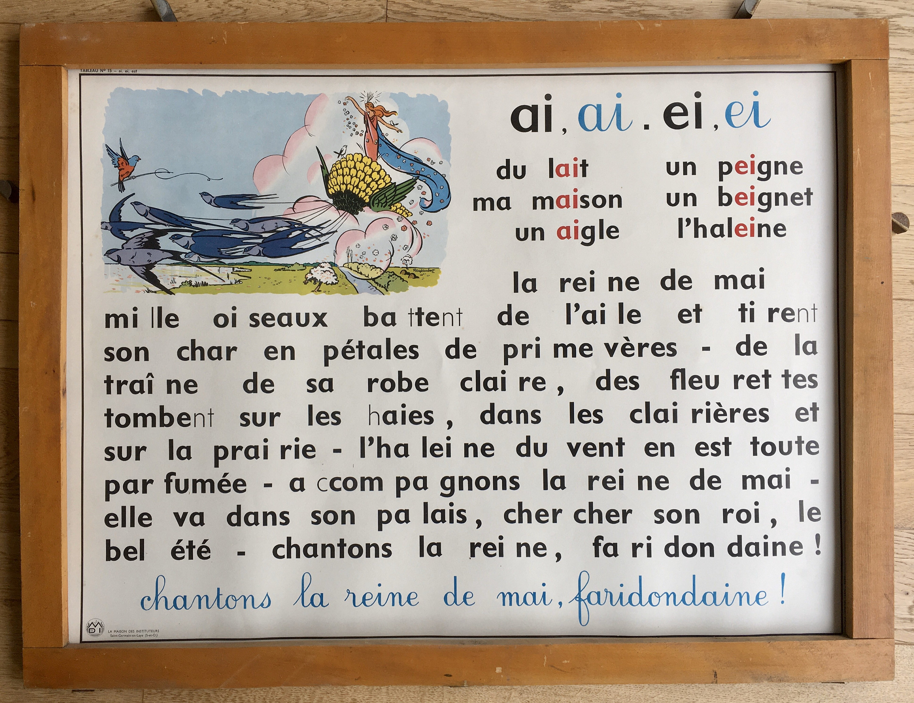 Ancienne Affiche Méthode de Lecture Syllabique Mdi 1959-69 Tableau Des Sons Et, Er, Ez, Ied, Ier, Ie
