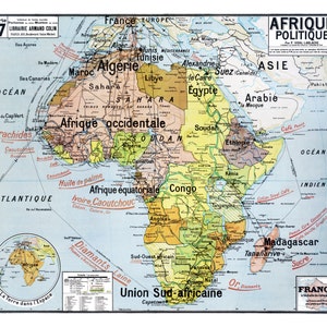 Reproduction d'ancienne carte d'école N 17 Afrique Politique par Vidal Lablache