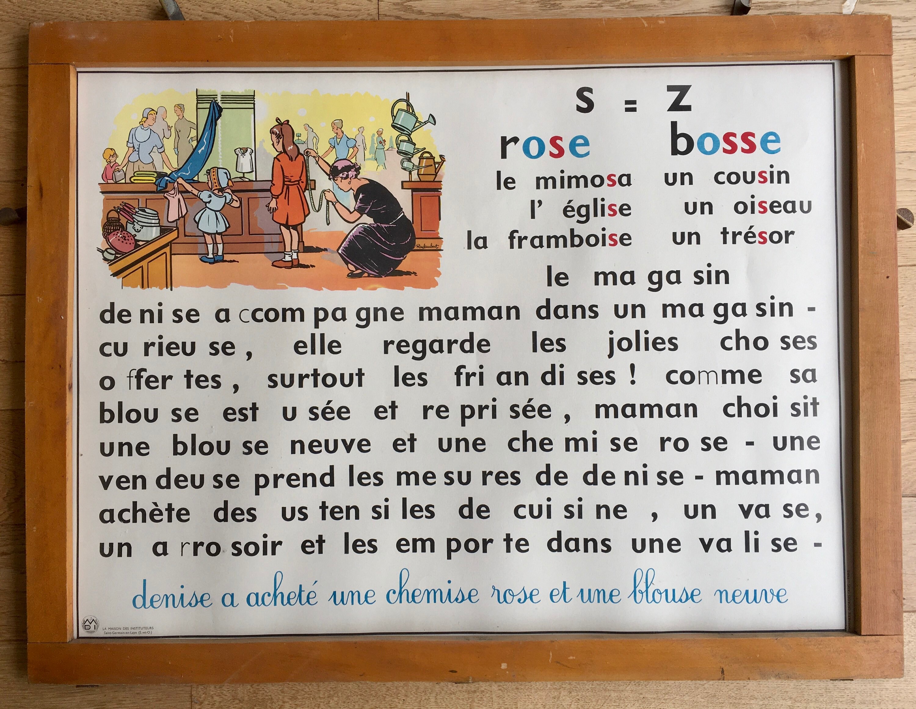Ancienne Affiche Méthode de Lecture Syllabique Mdi 1959-69 Tableau Des Sons S et Z