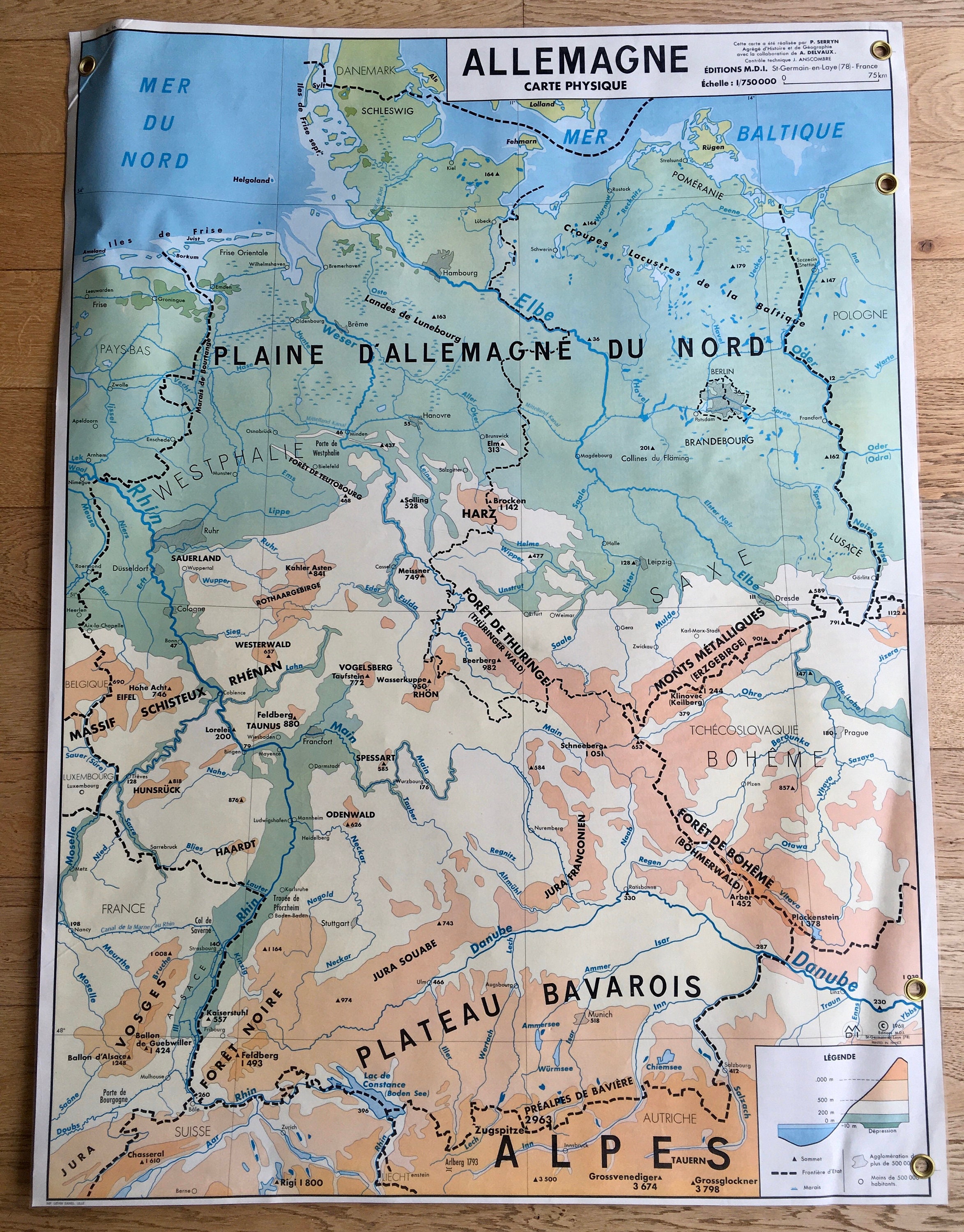 Ancienne Carte d'école - Double Face Allemagne Physique/Économique et Industrielle Affiche Scolaire 