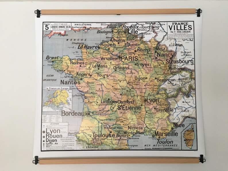 Reproduction of old school map N 5 France Villes by Vidal Lablache image 2