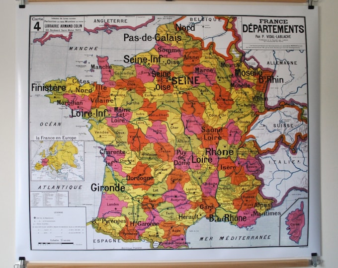 Featured listing image: Reproduction of old school map N 4 France departments by Vidal Lablache