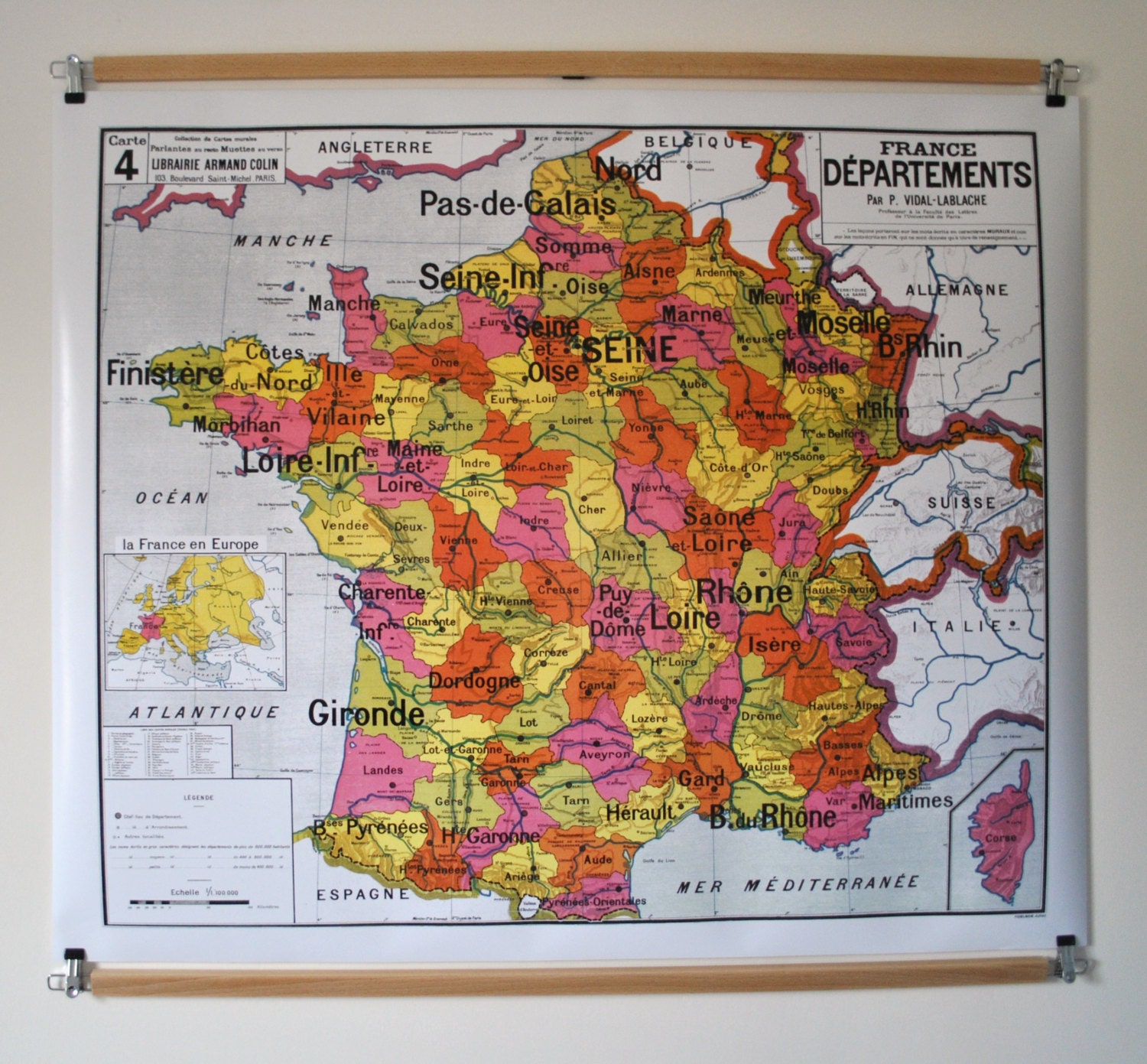 Reproduction d'ancienne carte d'école N 4 France départements par Vidal Lablache Etsy France
