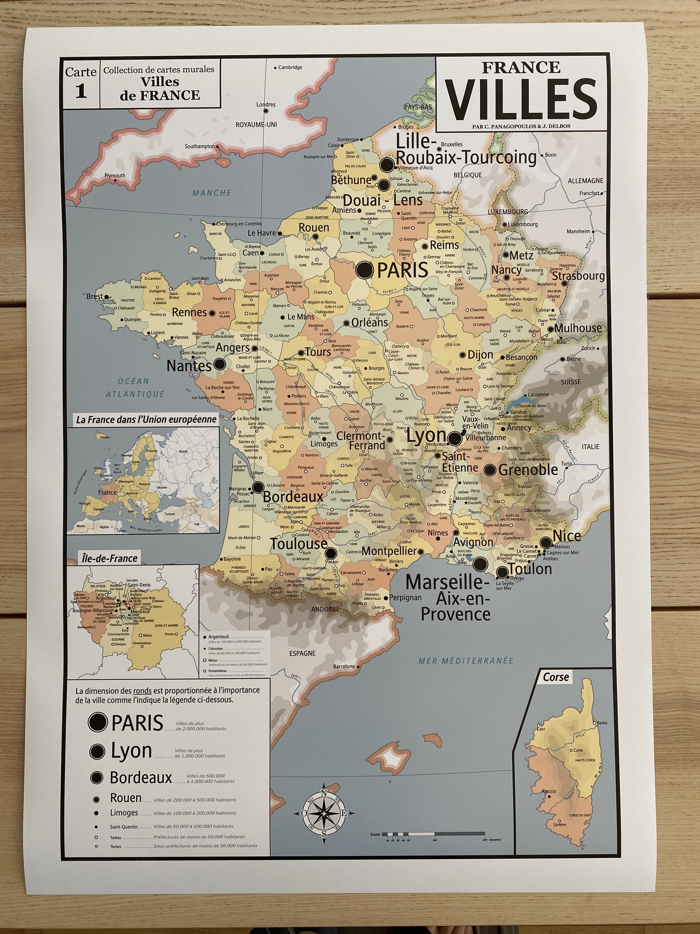Carte France Routiere Regions affiche murale