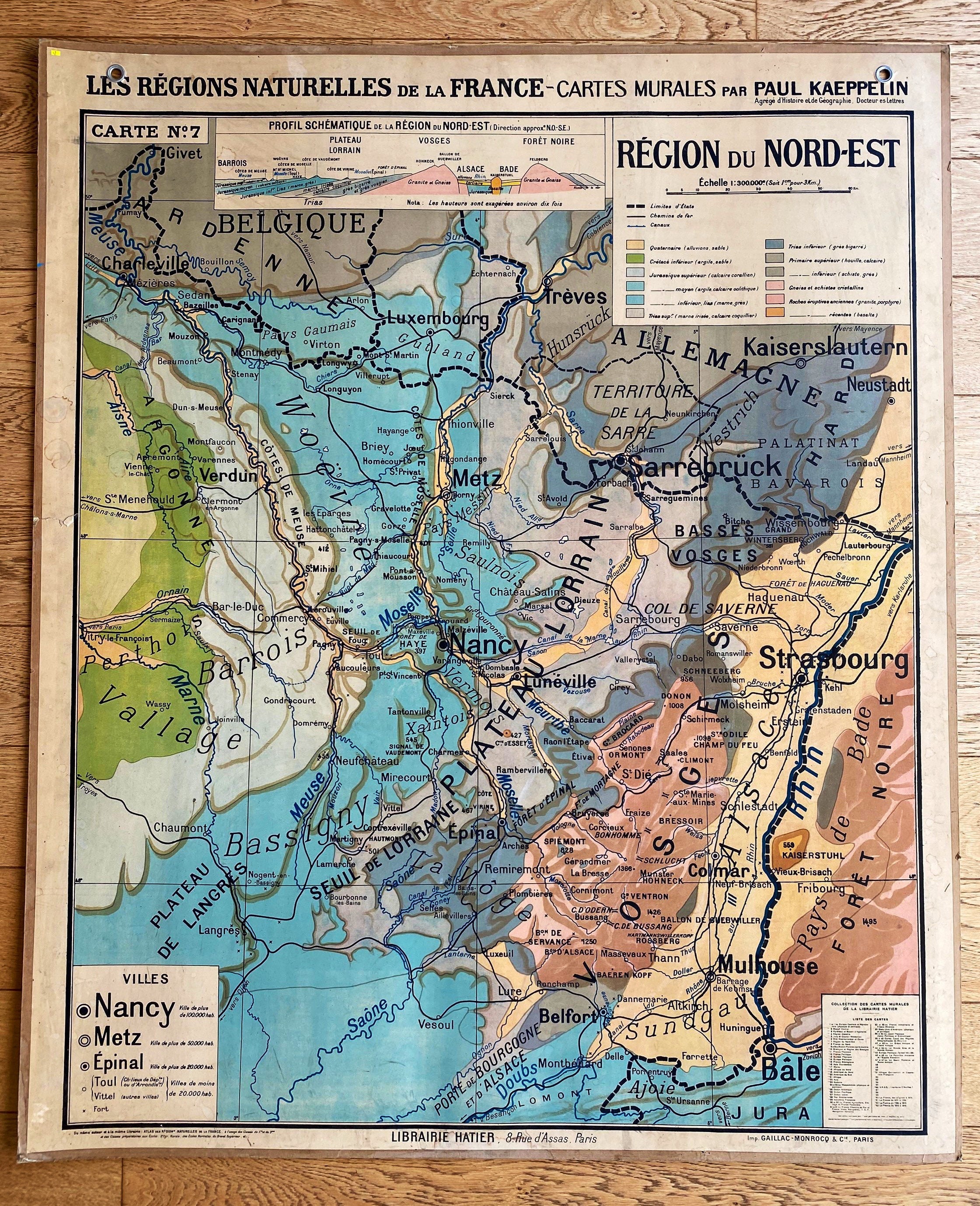 Unique, Ancienne Magnifique Carte N 7 Région Du Nord Est Patinée et Vintage