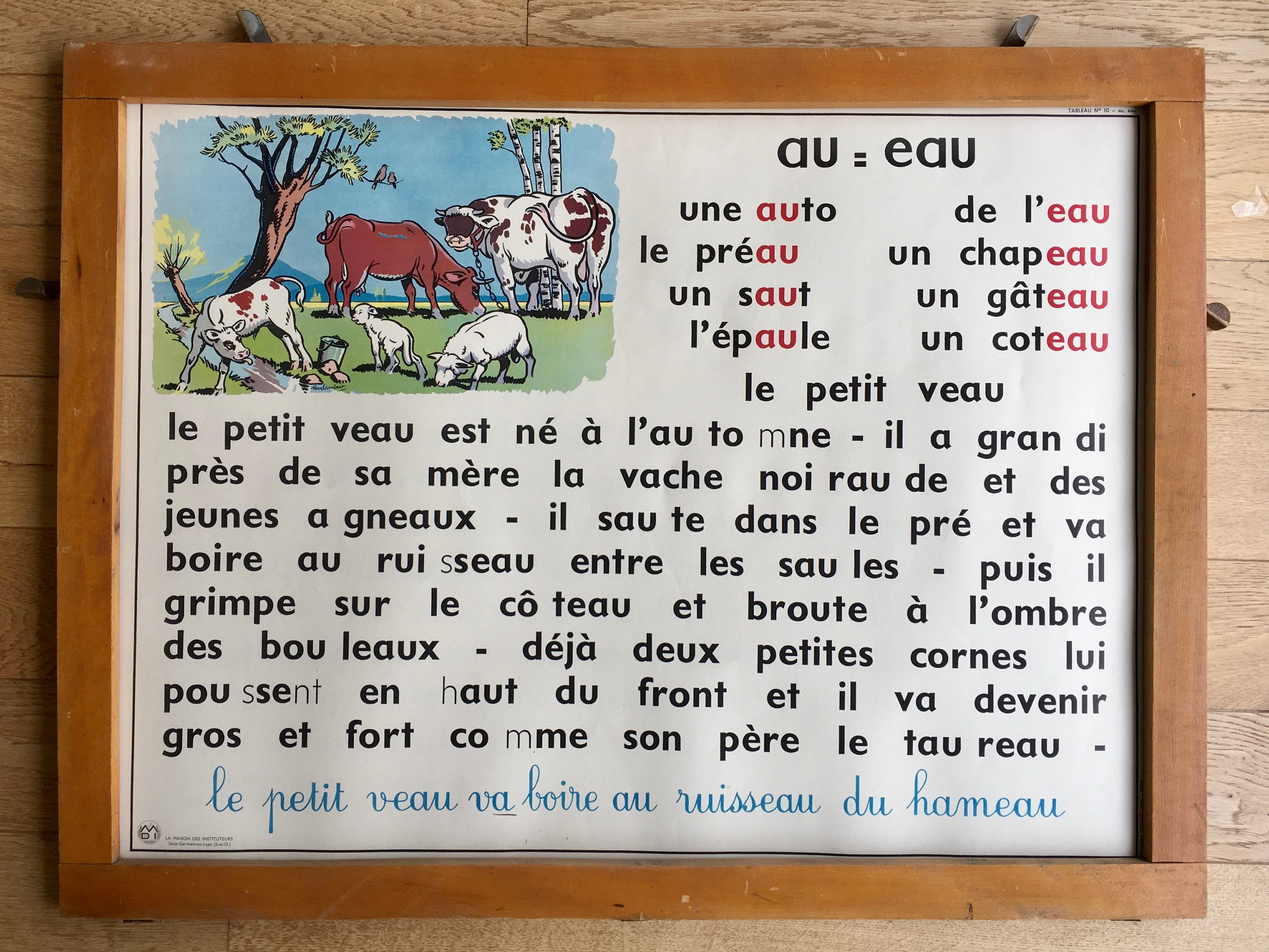 Ancienne Affiche Méthode de Lecture Syllabique Mdi 1959-69 Tableau Des Sons En/An Em/Am et Au/Eau