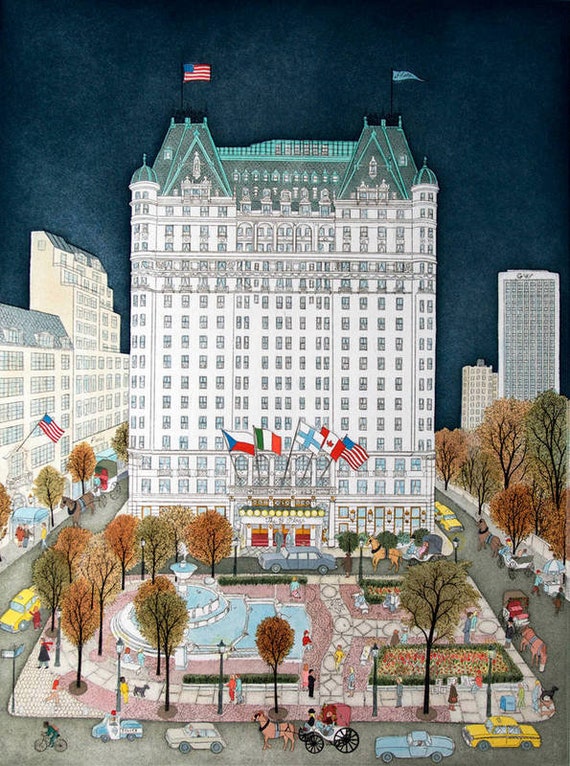 New York City Plaza Hotel Art Print Lithograph - Etsy