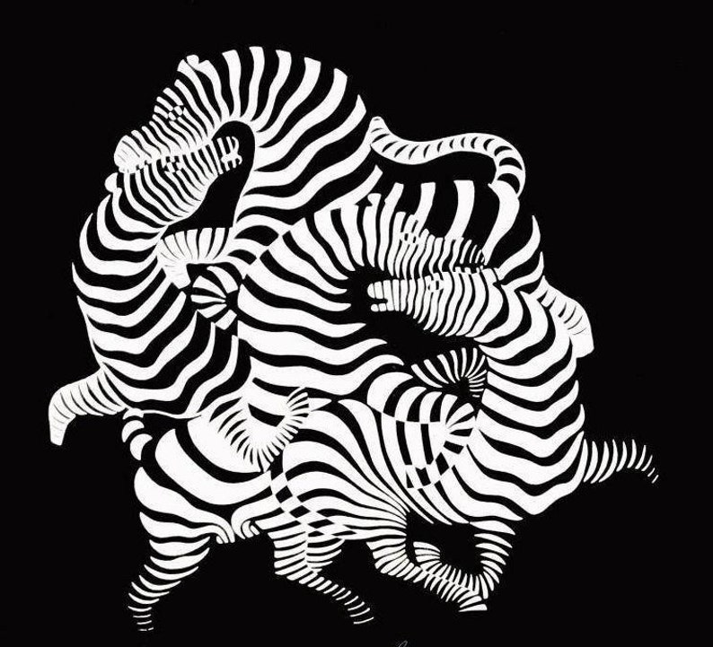 Victor VASARELY art print 2pc zebra collection Black
