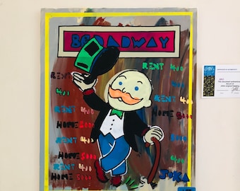 MR MONOPOLY Broadway original art painting by JOKA 23X28" Stretched Canvas