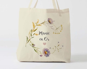 X1367Y Tote bag Mamie en or, sac de toile cabas, sac mamie, marié mariage, Tote Bag,fourre-tout personnalisé,tote bag evjf, cadeau grand mer