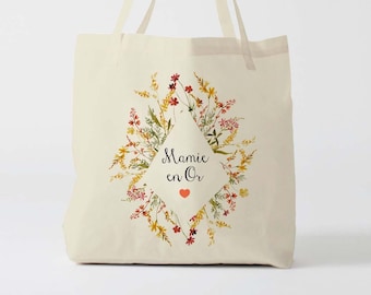 X1364Y Tote bag Mamie en or, sac de toile cabas, sac mamie, marié mariage, Tote Bag,fourre-tout personnalisé,tote bag evjf, cadeau grand mer