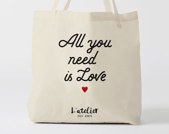 tote bag all you need is love, bag canvas cotton bag, diaper bag, handbag, tote bag, bag of race, current bag, shopping bag, gift for friend