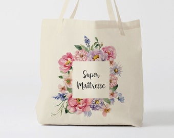 X1392Y Tote bag super maîtresse, tote bag enfant, sac en coton, sac Noël, tote bag school, summer trip child, super maitresse, sac et cabas