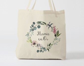 X643Y Tote bag Mamie en or, sac de toile cabas, sac mamie, marié mariage, Tote Bag,fourre-tout personnalisé,tote bag evjf, cadeau grand mer