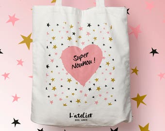 X452Y tote bag nounou,  tote bag coton nounou, sac fourre-tout, sac à langer, tote bag coton, sac été, tote bag summer, sac en coton